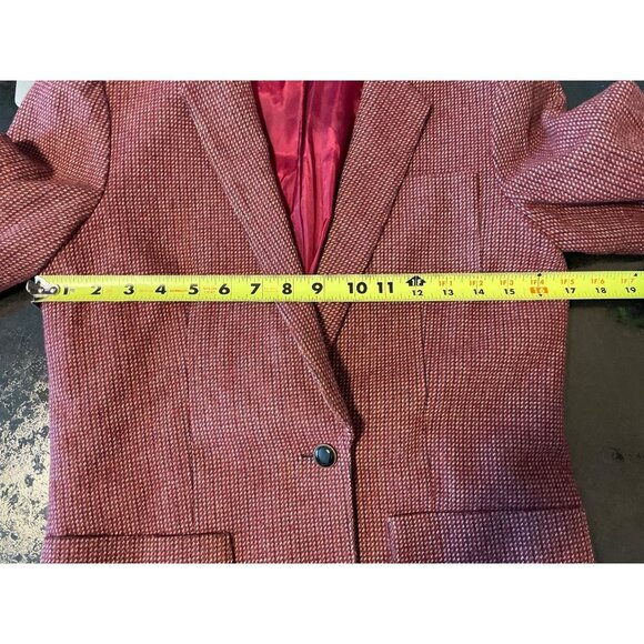 Vintage 80s 90s Red Tweed Wool Blend Single Button Blazer Jacket - Picture 5 of 9